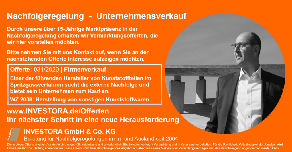 Firmenverkauf: Hersteller von Kunststoffteilen
