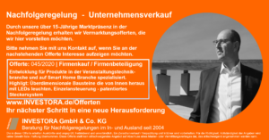 Offerte: 045/2020 | Firmenkauf / Firmenbeteiligung – kurzfristig Auf die Entwicklung für Produkte in der Veranstaltungstechnikbranche und Smart Home Branche spezialisiert. Dabei wird das komplette Produkt von der Hardware bis zur Software selber entwickelt. Highlight: Überdimensionale Bausteine die von Innen heraus mit LEDs leuchten. Jeder Baustein kann einzeln angesteuert werden und wird über ein patentiertes Steckersystem mit Strom versorgt.
